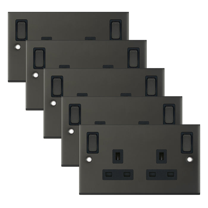 Selectric DSL12-85 5M 2 Gang 13A Switched DP Socket Outlet with Outboard Rockers & 2 Earth Terminals - Dark Bronze, Black Insert (Pack 5)