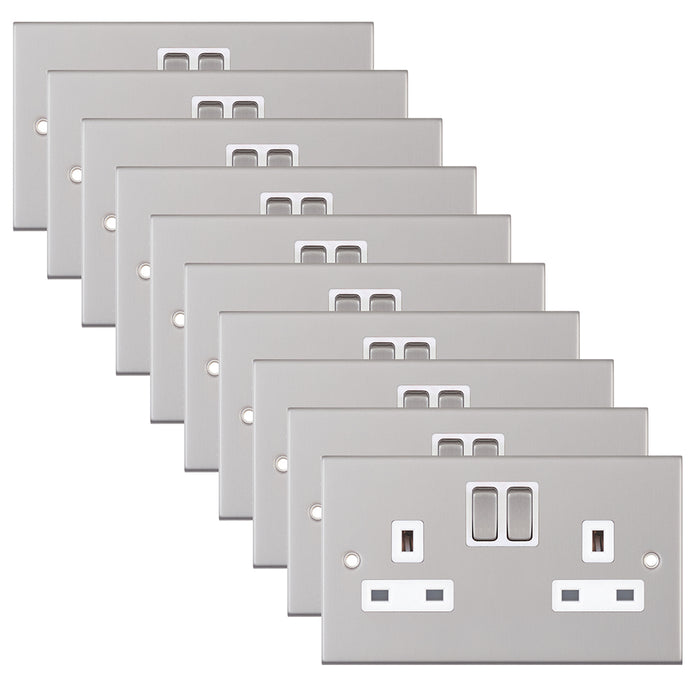 Selectric DSL151 5M 2 Gang 13A Switched SP Socket Outlet - Satin Chrome, White Insert (Pack 10)