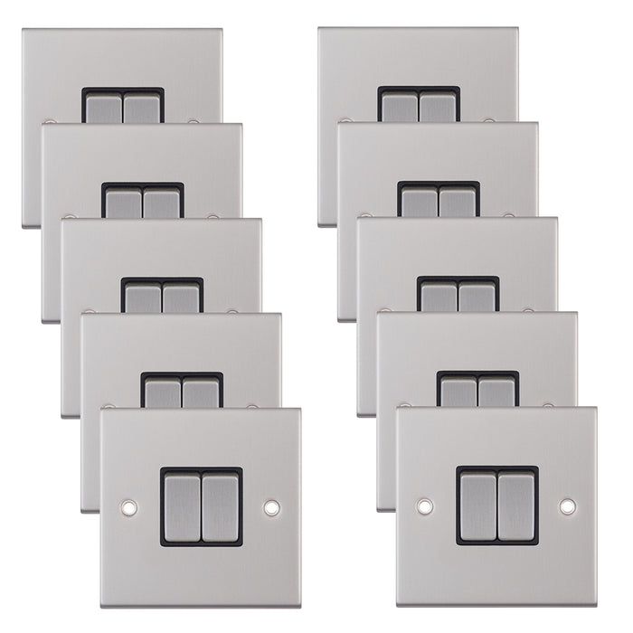 Selectric DSL202 5M 2 Gang 2 Way 10AX Plate Switch - Satin Chrome, Black Insert (Pack 10)