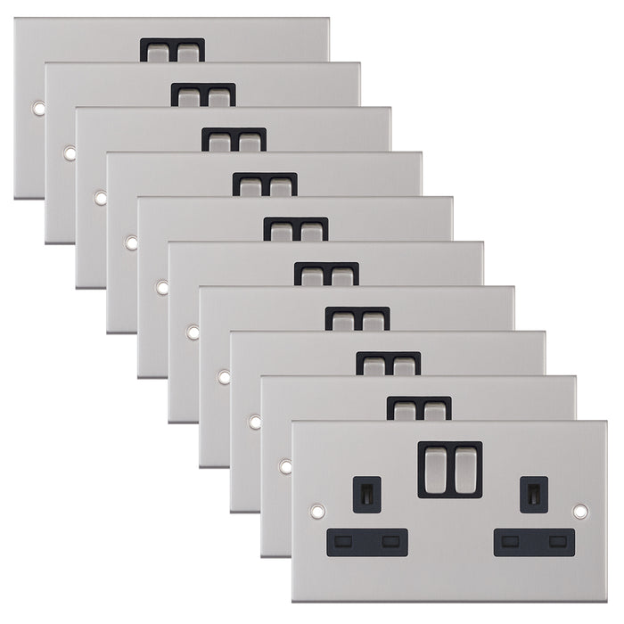 Selectric DSL251 5M 2 Gang 13A Switched SP Socket Outlet - Satin Chrome, Black Insert (Pack 10)