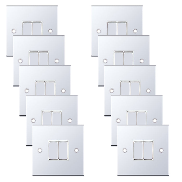 Selectric DSL302 5M 2 Gang 2 Way 10AX Plate Switch - Polished Chrome, White Insert (Pack 10)