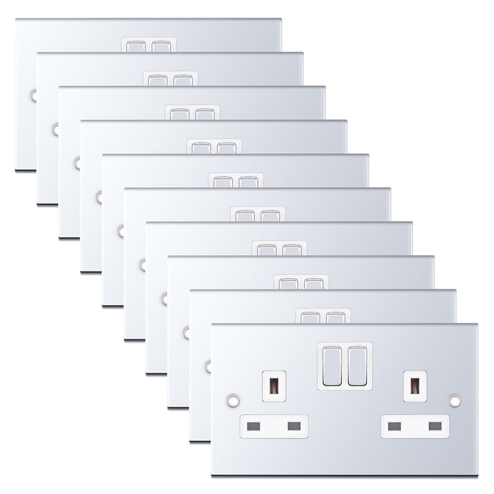 Selectric DSL351 5M 2 Gang 13A Switched SP Socket Outlet - Polished Chrome, White Insert (Pack 10)