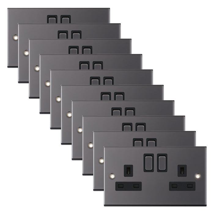 Selectric DSL422 5M 2 Gang 13A Switched DP Socket Outlet with 2 Earth Terminals - Black Nickel, Black Insert (Pack 10)
