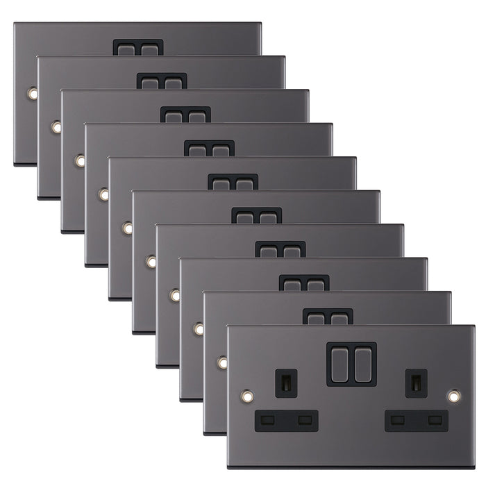 Selectric DSL451 5M 2 Gang 13A Switched SP Socket Outlet - Black Nickel, Black Insert (Pack 10)