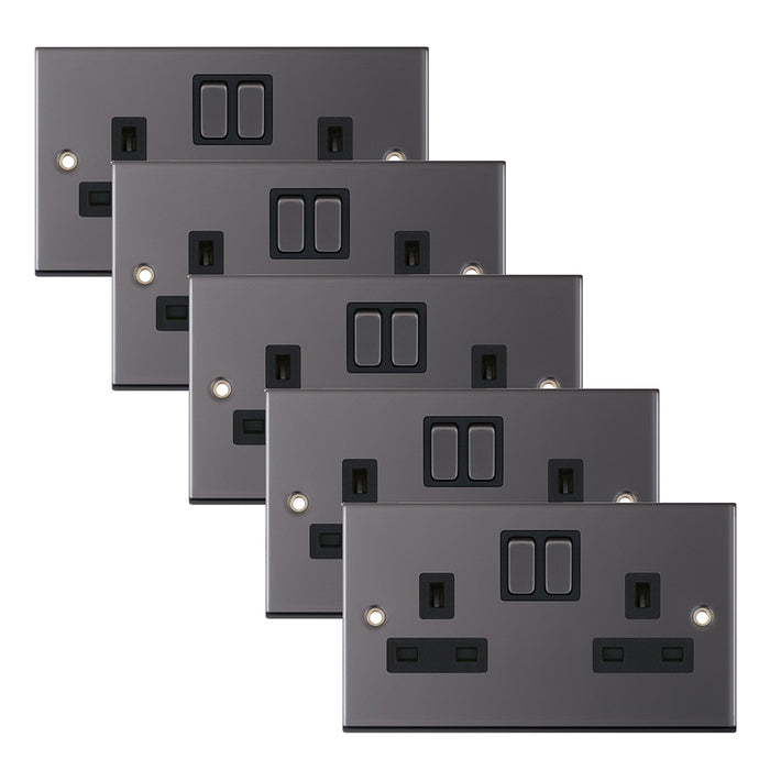 Selectric DSL451 5M 2 Gang 13A Switched SP Socket Outlet - Black Nickel, Black Insert (Pack 5)