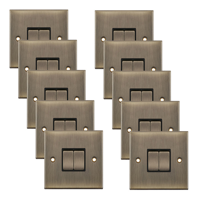 Selectric DSL602 5M 2 Gang 2 Way 10AX Plate Switch - Antique Brass, Black Insert (Pack 10)