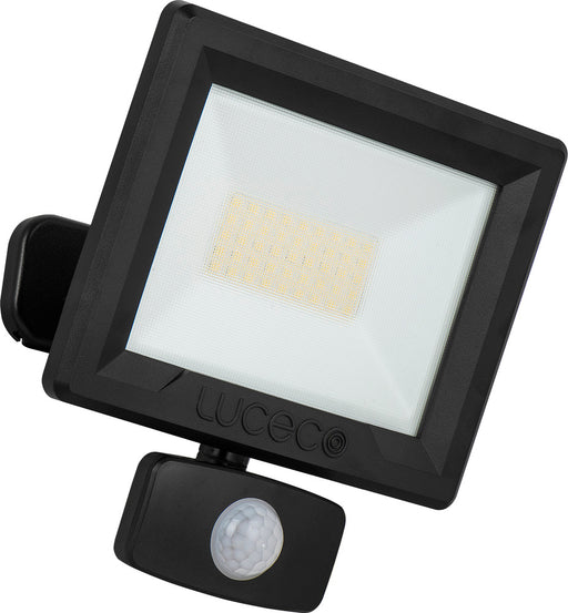 Luceco EFLD30B40P-06 30W Essence Security PIR Floodlight with Ball Joint 1m Cable - Dusk-Till-Dawn Override PIR - Black - westbasedirect.com