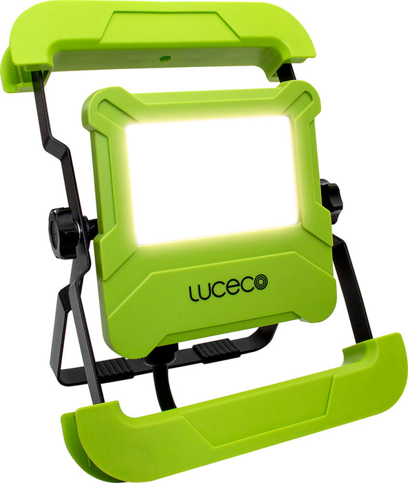 Luceco EFLDS30B50UK Foldable Compact Worklight with 13A Power Socket 30W 2400lm 5000K - 1.5M Cable & UK Plug - westbasedirect.com