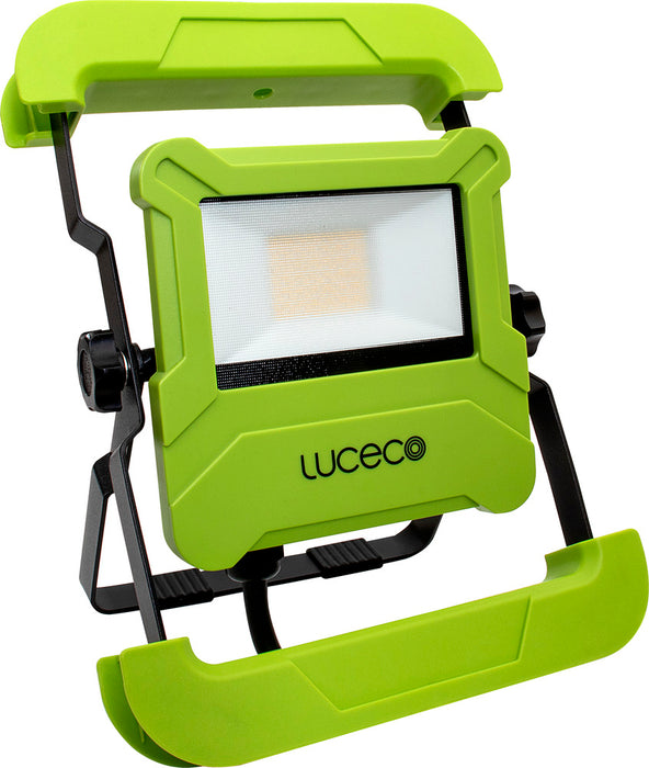 Luceco EFLDS30B50UK Foldable Compact Worklight with 13A Power Socket 30W 2400lm 5000K - 1.5M Cable & UK Plug - westbasedirect.com