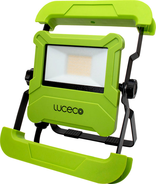 Luceco EFLDS30B50UK Foldable Compact Worklight with 13A Power Socket 30W 2400lm 5000K - 1.5M Cable & UK Plug - westbasedirect.com