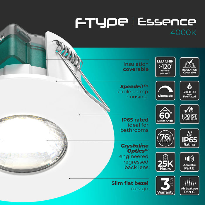 Luceco EFTF5W40 FType Essence 5W 550lm 4000K Dimmable IP65 White Bezel - Flat (6 Pack)