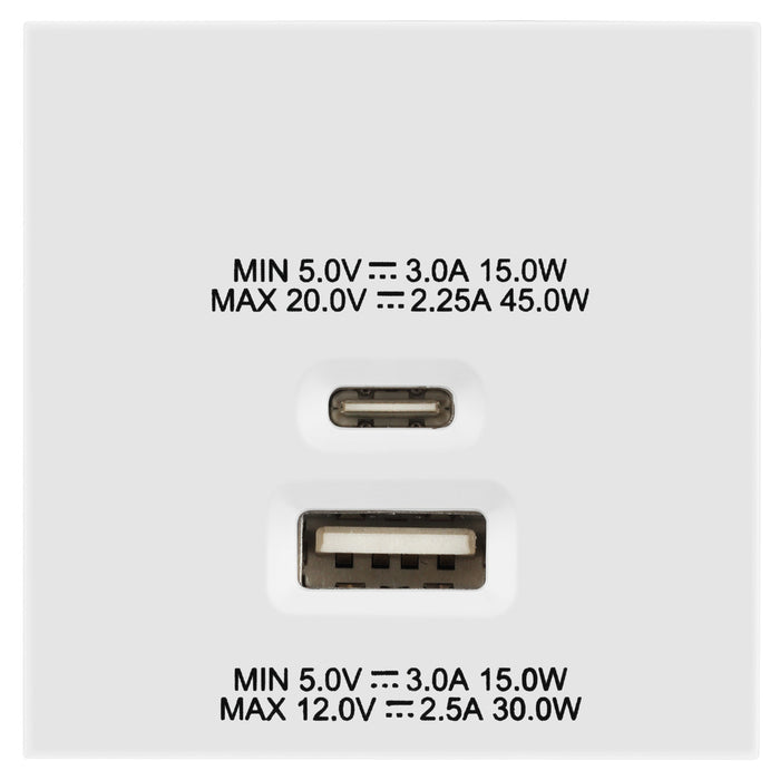 BG EMUSBAC45W Euro Module 2 Port A & C 45 USB Charging Module - White