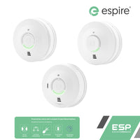 ESP Espire Mains Powered ES1SLV 1x Optical Smoke Alarm, ES1HLV Heat Alarm & ES1CLV Carbon Monoxide Alarm with a 10 Year Lithium Battery