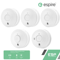 ESP Espire Battery Powered ES1SL 3x Optical Smoke Alarm, ES1HL Heat Alarm & ES1CL Carbon Monoxide Alarm by a 10 Year Lithium Battery