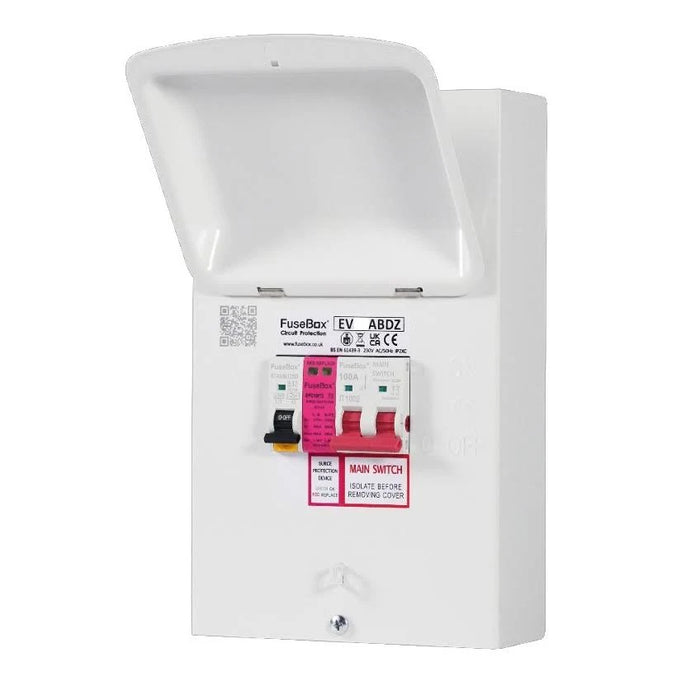 FuseBox EV40ABDZ EV Charger Distribution + 100A Main Switch, Type A 40A Bi-Directional Mini RCBO & T2 SPD - westbasedirect.com