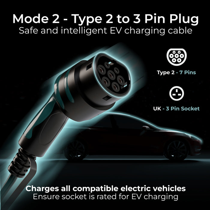 Masterplug EVCM221010 Mode 2 EV Charging Cable 10m 3 Pin UK Plug To Type 2 - westbasedirect.com