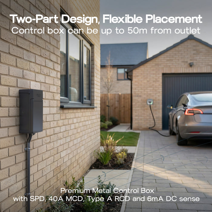 Sync Energy EVL7MS Link EV Charger Surface & Recessed Socket 7.4kW 32A Silver with Metal Control Box & Wi-Fi