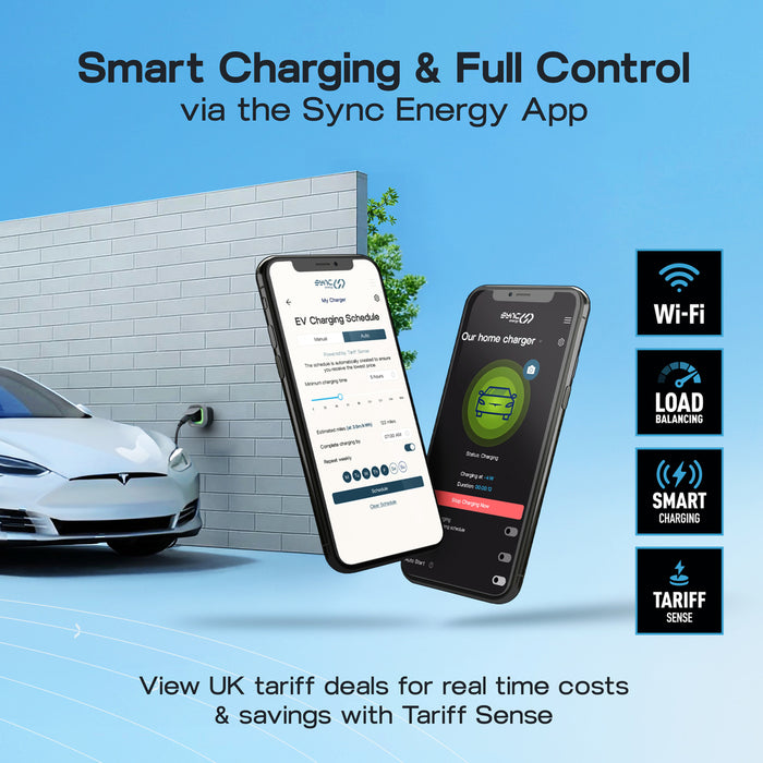 Sync Energy EVL7MSG Link EV Charger Surface & Recessed Socket 7.4kW 32A Silver with Metal Control Box & Wi-Fi + 4G