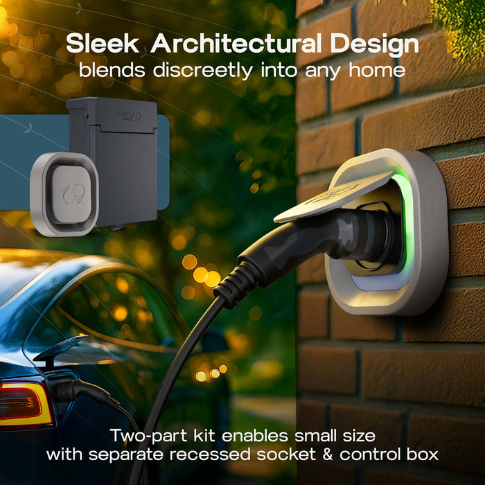 BG Sync Energy EVLR7MS Link EV Charger Recessed Socket 7.4kW 32A Silver with Metal Control Box - Wi-Fi + LAN - westbasedirect.com