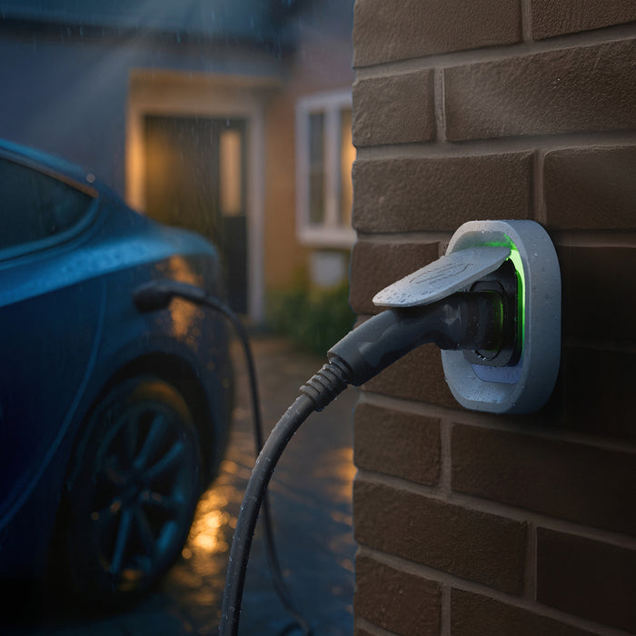 BG Sync Energy EVLR7MS Link EV Charger Recessed Socket 7.4kW 32A Silver with Metal Control Box - Wi-Fi + LAN - westbasedirect.com