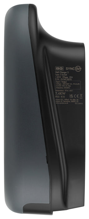 BG SyncEV EVWC2S22GGR EV Wall Charger 22kW Three Phase Type 2 Socketed Wi-Fi/LAN/4G/RFID - Black - westbasedirect.com
