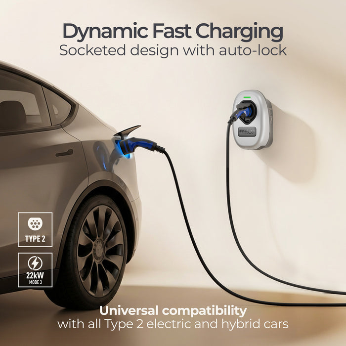 Sync Energy EVWC2S22GGR EV Wall Charger 22kW Three Phase Type 2 Socketed Wi-Fi/LAN/4G/RFID - Black - westbasedirect.com