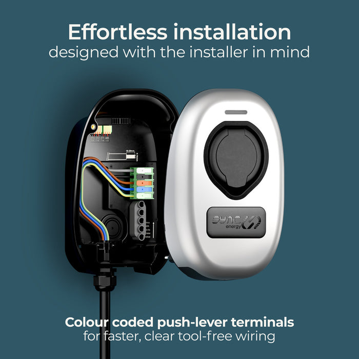 Sync Energy EVWC2S22GGR EV Wall Charger 22kW Three Phase Type 2 Socketed Wi-Fi/LAN/4G/RFID - Black - westbasedirect.com