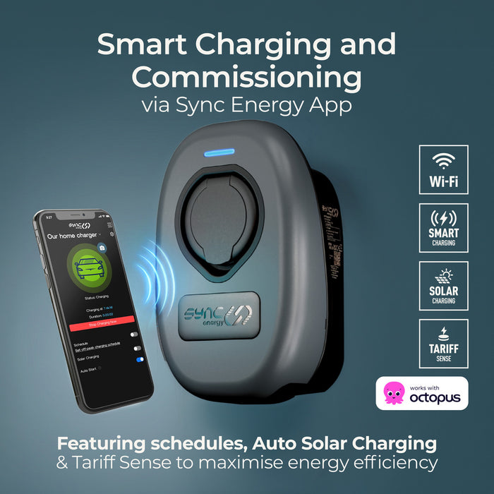 Sync Energy EVWC2S7GG EV Wall Charger 7.4kW Single Phase Type 2 Socketed Wi-Fi + 4G* (incl. CT clamp) - westbasedirect.com