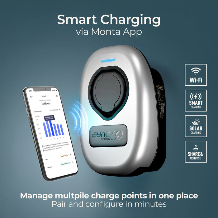 Sync Energy EVWC2S7GGR EV Wall Charger 7.4kW Single Phase Type 2 Socketed Wi-Fi + 4G*+ RFID (incl. CT clamp) - westbasedirect.com