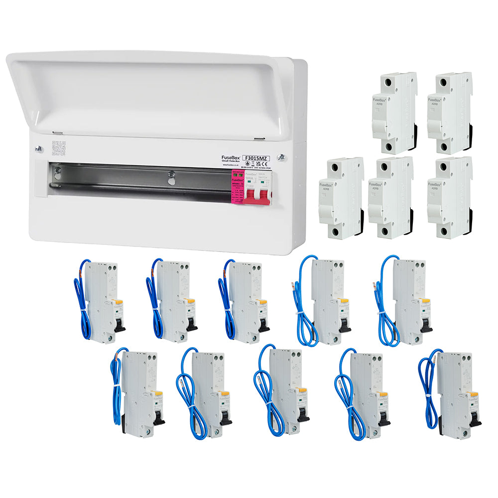 FuseBox F3015MZ 15 Way T2 SPD Consumer Unit + 10 Type A RCBOs & 5x FRE ...