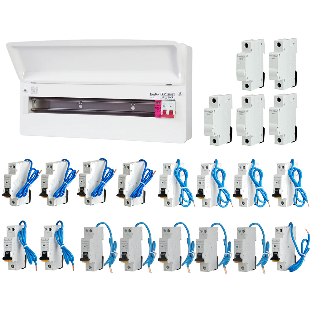 FuseBox F3021MZ 21 Way T2 SPD Consumer Unit + 16 Type A Bi-Directional ...