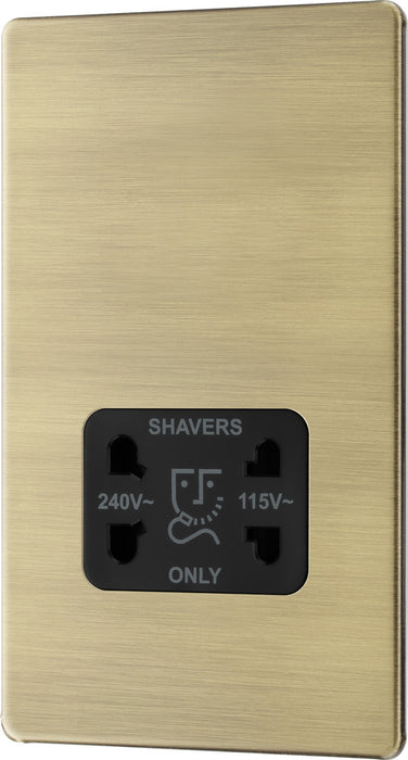 BG FAB20B Flatplate Screwless Dual Voltage Shaver Socket/Black - Antique Brass