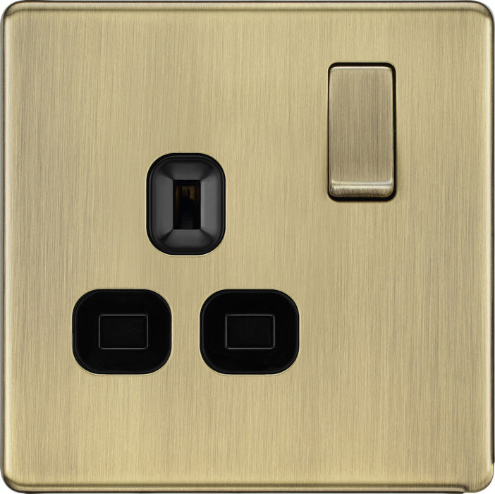 BG FAB21B Flatplate Screwless Single Socket 13A - Antique Brass + Black Insert