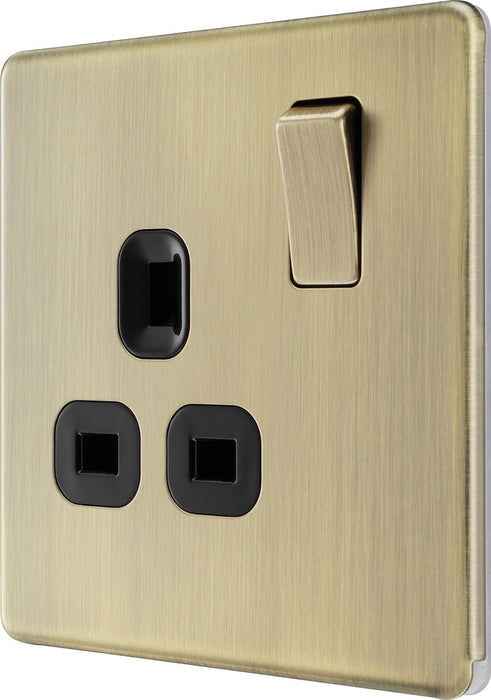 BG FAB21B Flatplate Screwless Single Socket 13A - Antique Brass + Black Insert