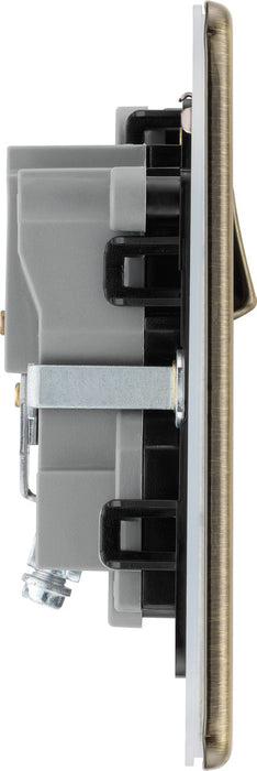 BG FAB21B Flatplate Screwless Single Socket 13A - Antique Brass + Black Insert