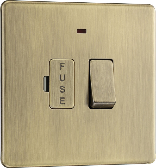 BG FAB52 Flatplate Screwless Switched Spur + Neon 13A - Antique Brass