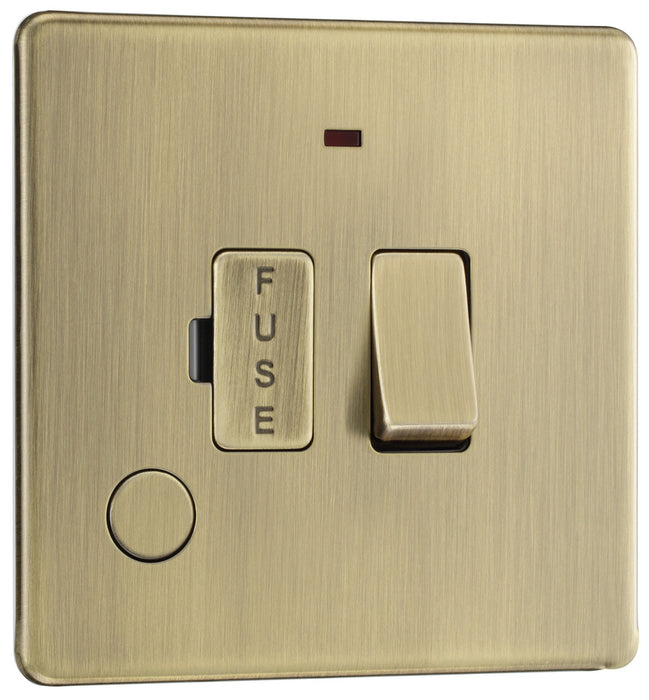 BG FAB53 Flatplate Screwless 13A Fused Connection Unit + Neon + Cable Outlet - Antique Brass
