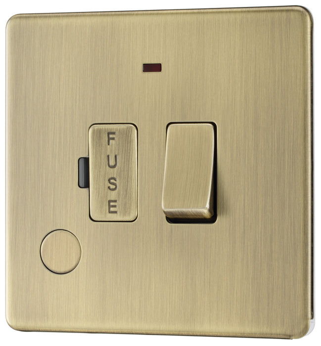 BG FAB53 Flatplate Screwless 13A Fused Connection Unit + Neon + Cable Outlet - Antique Brass