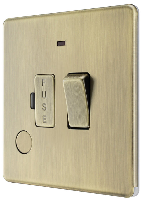 BG FAB53 Flatplate Screwless 13A Fused Connection Unit + Neon + Cable Outlet - Antique Brass