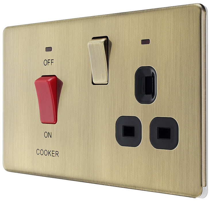 BG FAB70B Flatplate Screwless DP Cooker + Socket + Neon - Antique Brass + Black Insert