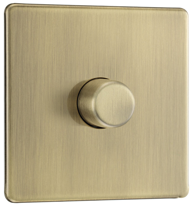 BG FAB81 Flatplate Screwless 2-Way Single Trailing Edge Dimmer Push On/Off - Antique Brass