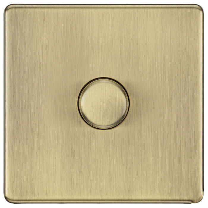 BG FAB81 Flatplate Screwless 2-Way Single Trailing Edge Dimmer Push On/Off - Antique Brass