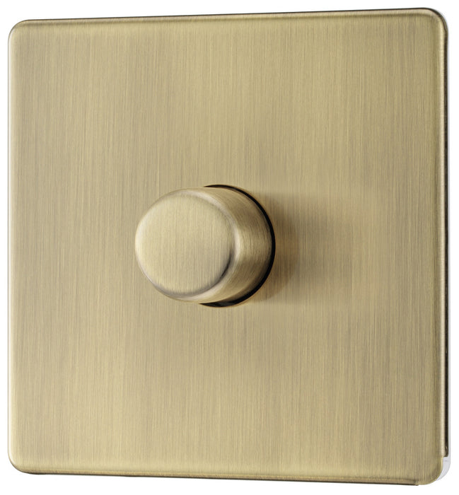 BG FAB81 Flatplate Screwless 2-Way Single Trailing Edge Dimmer Push On/Off - Antique Brass