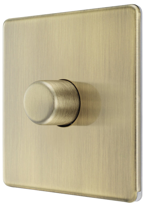 BG FAB81 Flatplate Screwless 2-Way Single Trailing Edge Dimmer Push On/Off - Antique Brass