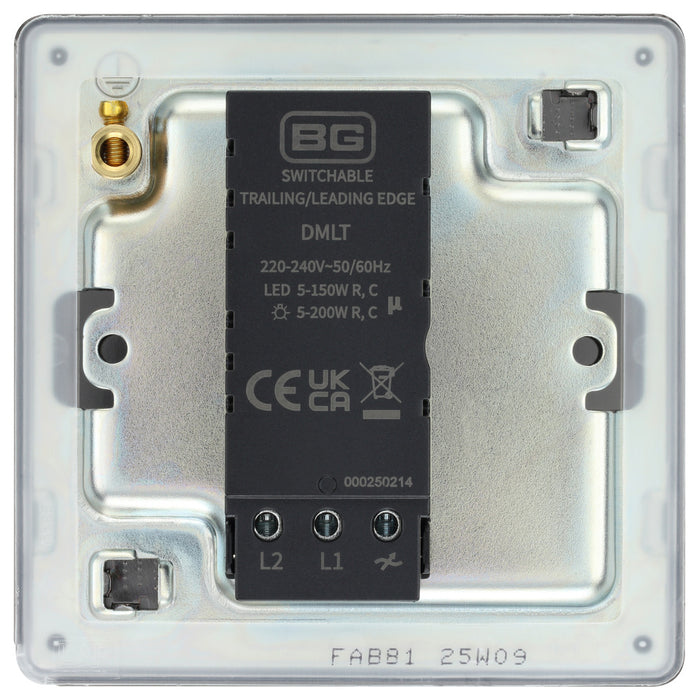 BG FAB81 Flatplate Screwless 2-Way Single Trailing Edge Dimmer Push On/Off - Antique Brass