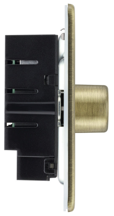 BG FAB81 Flatplate Screwless 2-Way Single Trailing Edge Dimmer Push On/Off - Antique Brass