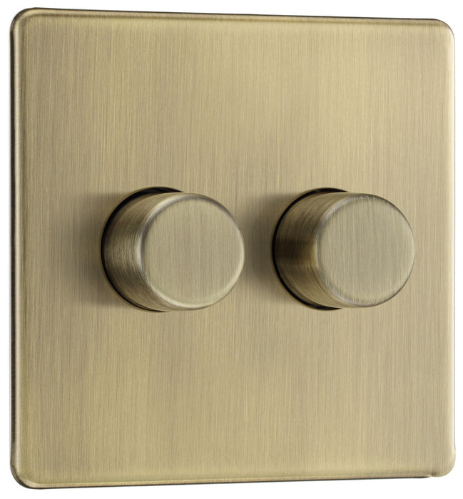 BG FAB82 Flatplate Screwless 2-Way Double Trailing Edge Dimmer Push On/Off - Antique Brass