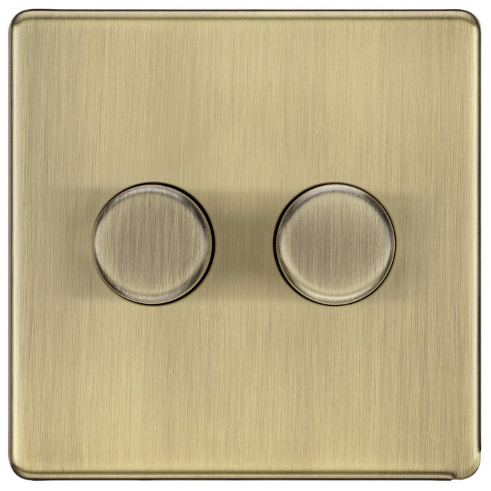 BG FAB82 Flatplate Screwless 2-Way Double Trailing Edge Dimmer Push On/Off - Antique Brass