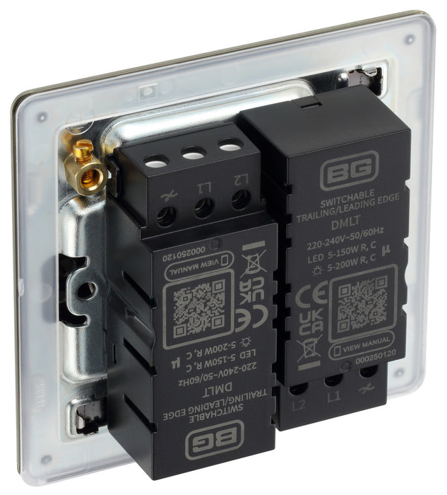 BG FAB82 Flatplate Screwless 2-Way Double Trailing Edge Dimmer Push On/Off - Antique Brass