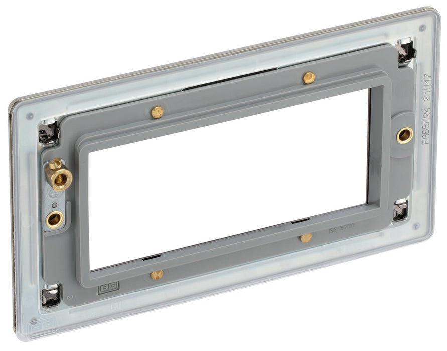BG FABEMR4 Flatplate Screwless Quad Euro Module Faceplate - Antique Brass